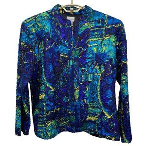 Chico's Silk Jacket Textured Artsy Colorful Boho Purple Blue Womens (3) XL